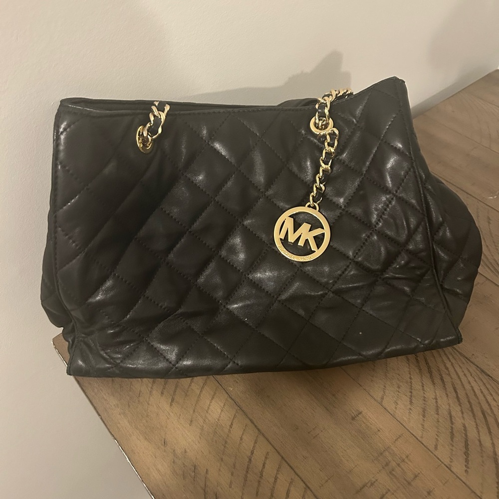 Michael Kors Black Quilted Shoulder Bag with Gold Chain